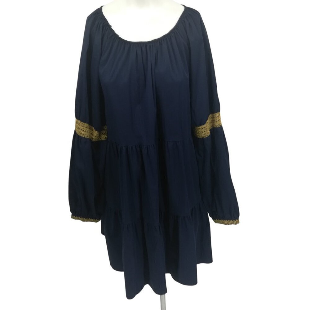 Elizabeth and James Tiered Boho Shift Dress Size XL Puff Sleeve Smocked Blue